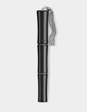 Rich Black resin rollerball pen with sterling silver tassel - Rich Black