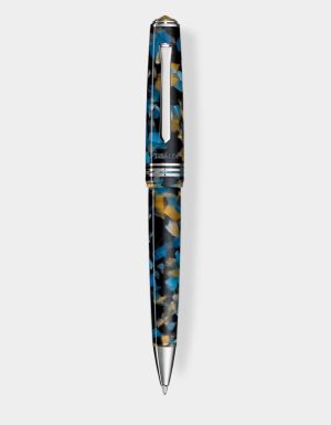 Rich Black resin ballpoint pen with palladium trim - Samarkand Blue