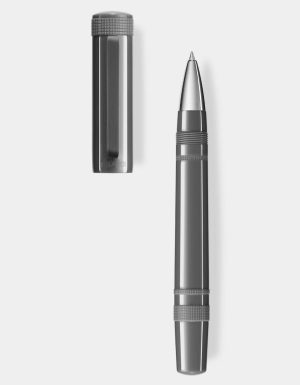 rich black resin rollerball pen with a rubber clip - Grey Dèlavè