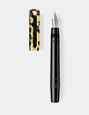 rich black resin fountain pen with rubber clip