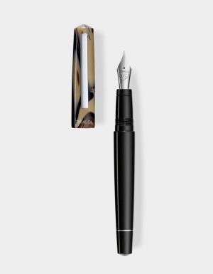 Taupe Grey resin fountain pen with stainless steel trim